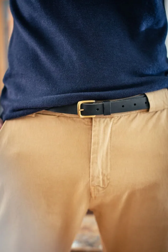 &SONS Leather Goods-Virgil Thin Black Leather Belt