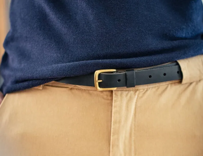 &SONS Leather Goods-Virgil Thin Black Leather Belt