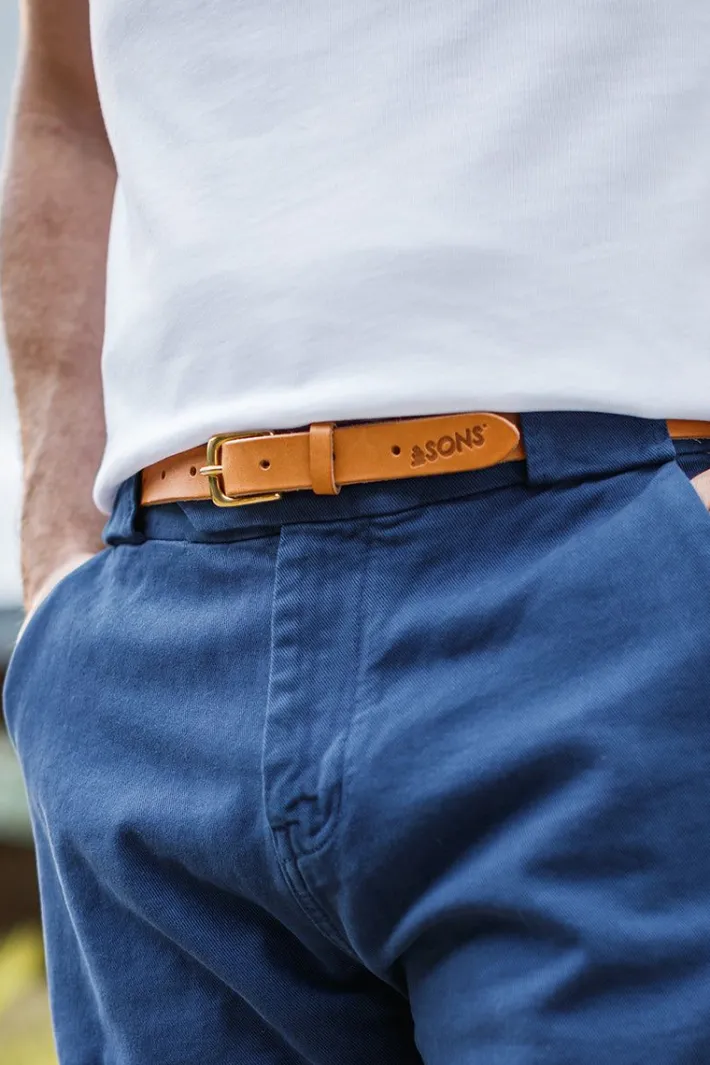 &SONS Leather Goods-Virgil Thin Tan Leather Belt