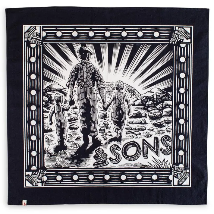 &SONS Scarves-Woodcut Bandana Black