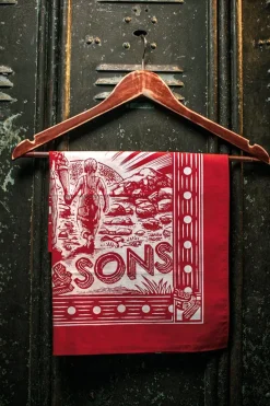 &SONS Scarves-Woodcut Bandana Red