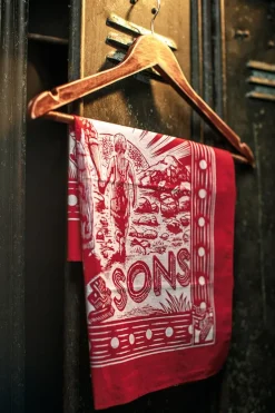 &SONS Scarves-Woodcut Bandana Red