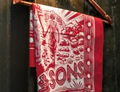 &SONS Scarves-Woodcut Bandana Red