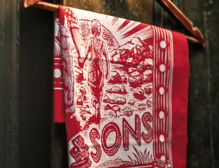 &SONS Scarves-Woodcut Bandana Red