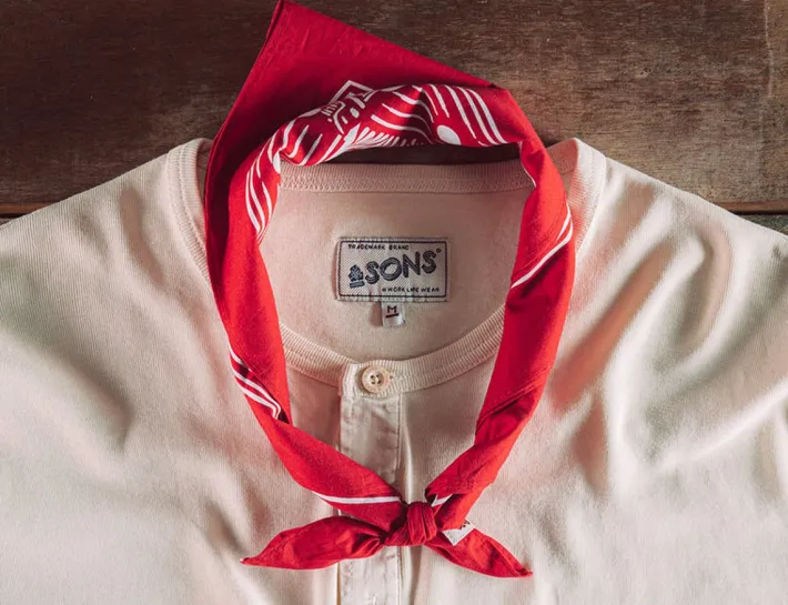 &SONS Scarves-Woodcut Bandana Red