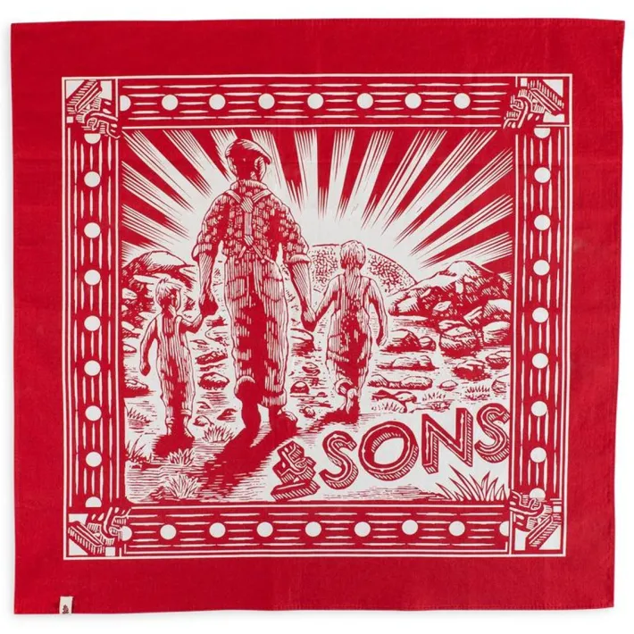 &SONS Scarves-Woodcut Bandana Red